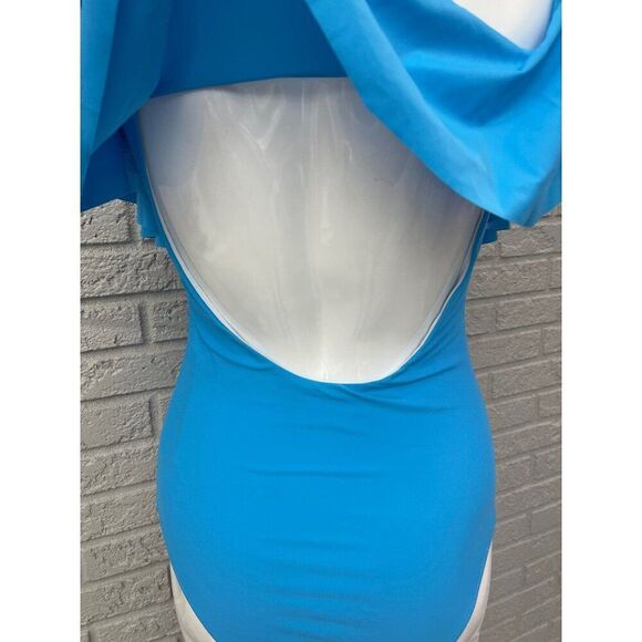 Tempt Me Women Blue Lace Up Ruffled Off Shoulder Flounce One Piece Swimsuit Size - Picture 7 of 10